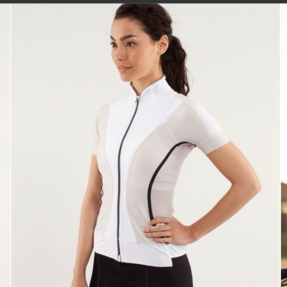 Lululemon Paceline Jersey Cycling Mesh Shirt White/Dune Size 6